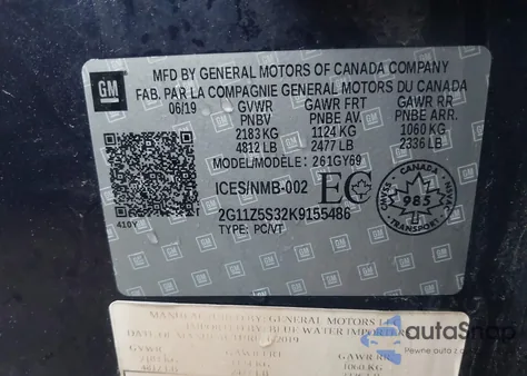 2019 Chevrolet Impala 1Lt z USA, uszkodzony, nr VIN 2G11Z5S32K9155486